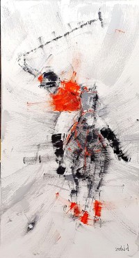 Zahid Saleem, 18 x 36 Inch, Acrylic on Canvas, Polo Painting, AC-ZS-162